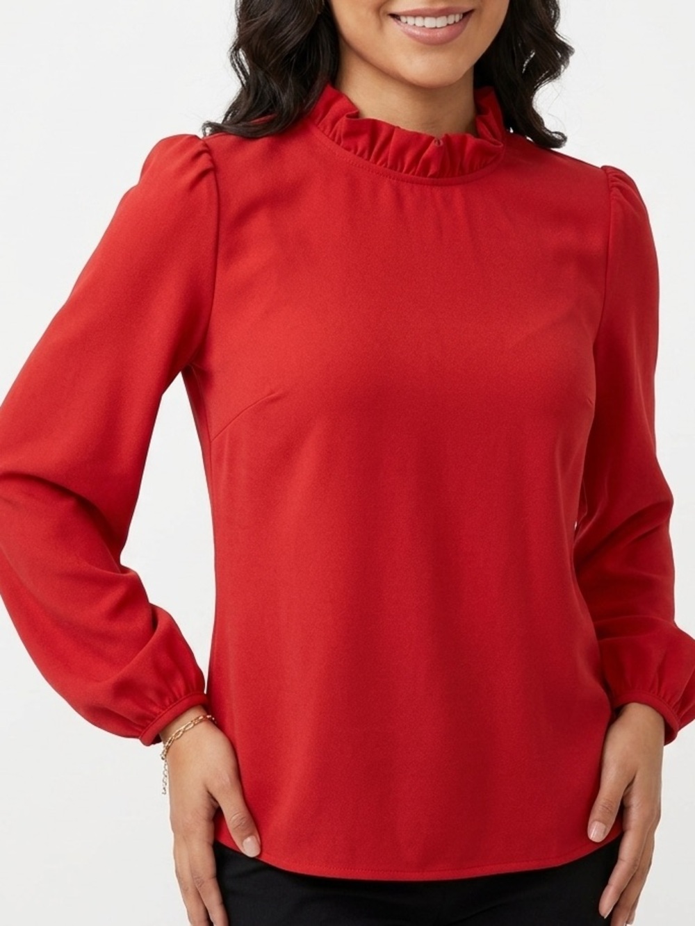 J.Crew Red Ruffle Neck Blouse Womens Size Small Long Sleeve Mock Neck Top